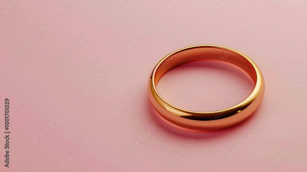 Gold wedding ring on pink background with copy space. Minimalist and elegant design for wedding, engagement, or romantic-themed marketing materials. Flat lay composition with focus on the ring. Gold wedding ring on pink background with copy space. Minimalist and elegant design for wedding, engagement, or romantic-themed marketing materials. Flat lay composition with focus on the ring.