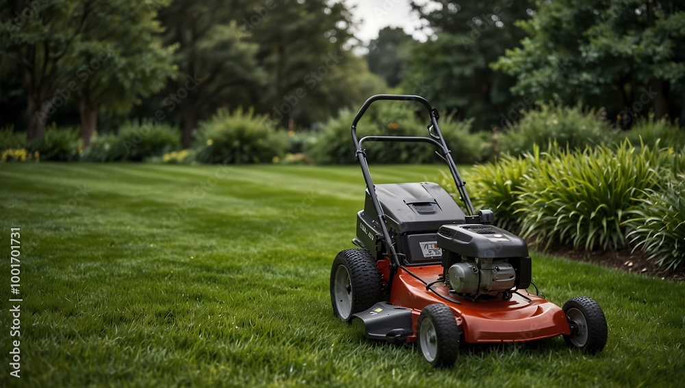 Lawn mowing scene. Lawn mowing scene.