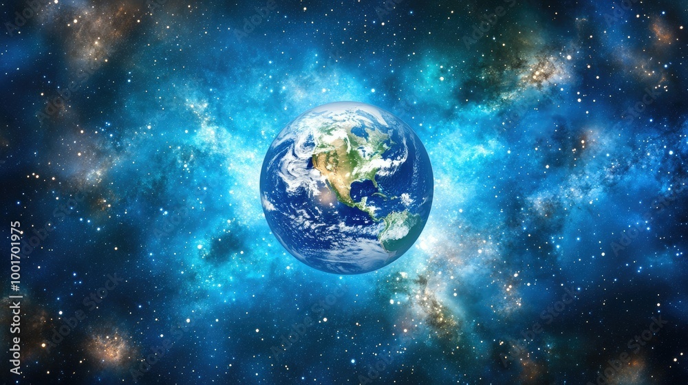 A detailed view of planet earth from space with a nebula background, showcasing the continents and oceans. A detailed view of planet earth from space with a nebula background, showcasing the continents and oceans.