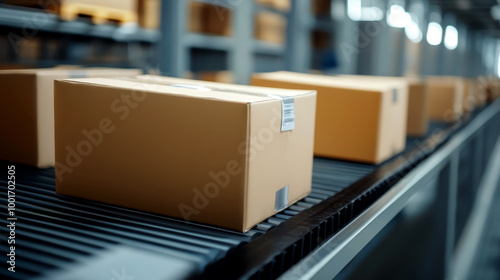 Wallpaper Mural Cardboard boxes on the conveyor. Warehouse of products. Shelves with boxes. Urgent delivery, moving, transportation. Delivery of products and food Torontodigital.ca