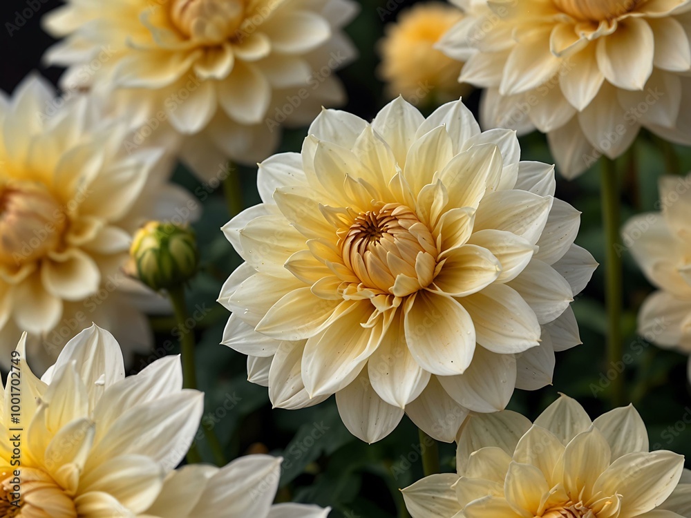 Light cream dahlia in full bloom. Light cream dahlia in full bloom.