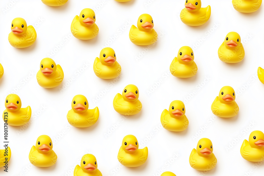 Yellow rubber ducks on white background, pattern Yellow rubber ducks on white background, pattern