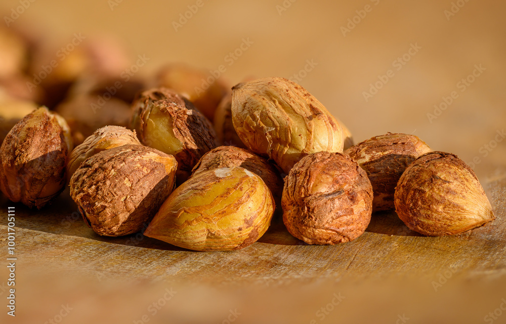 Hazelnuts have a pleasantly sweet taste and come from the hazel tree. Hazelnuts have a pleasantly sweet taste and come from the hazel tree.