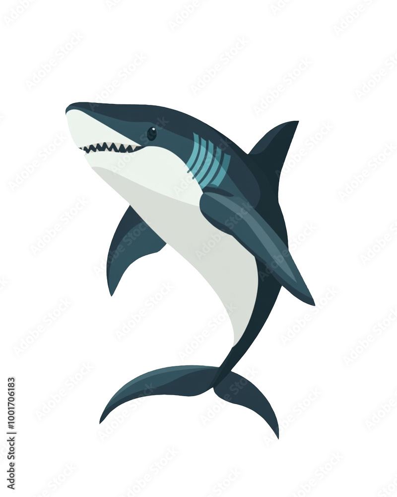 Fototapeta premium Shark in the process of hunting in the ocean. Wildlife illustration isolated on a white background.