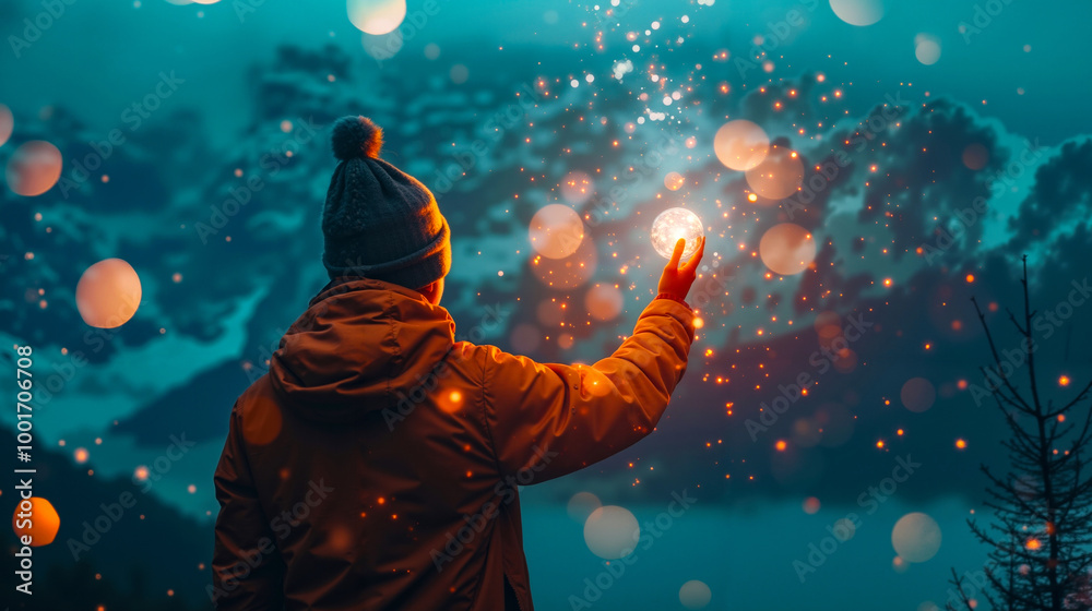 A person holding a glowing ball in their hand A person holding a glowing ball in their hand