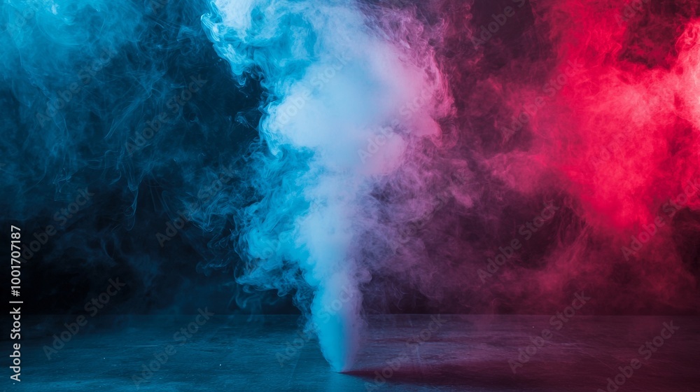 Naklejka premium Abstract blue and red smoke merging in a dark background