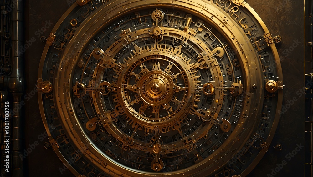 Mechanical mandala showcasing golden tech elements.