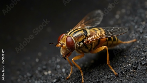 Mediterranean fruit fly on a black wall.