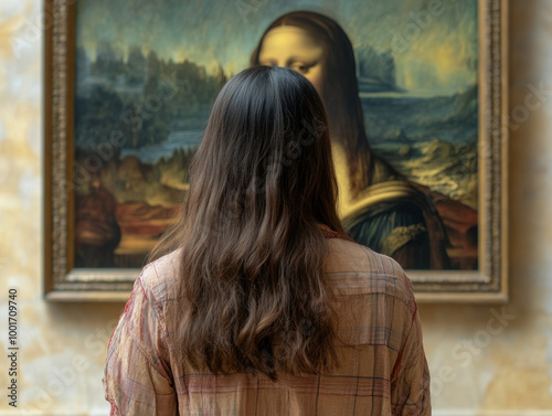 A visitor admires a classic landscape painting in an art gallery during a quiet afternoon visit