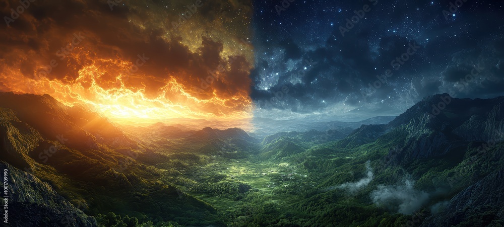 Fototapeta premium A vertical split of a mountain valley