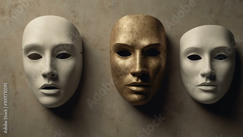 Minimalist theater masks symbolizing performance arts.