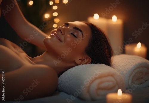 Relaxing massage therapy session with candles and soft lighting