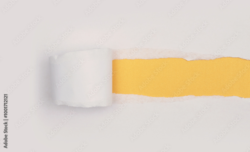 Obraz premium Torn, ripped paper pieces hole frame. White gray, Yellow copy space texture background