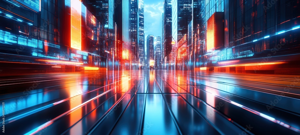 An empty, futuristic city street An empty, futuristic city street
