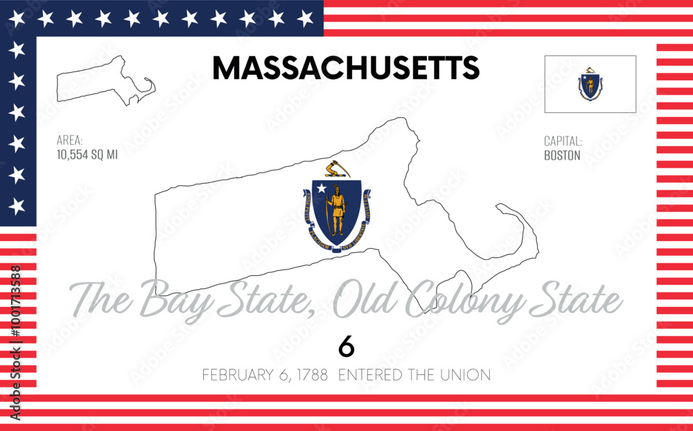 Vector poster background of the US state of Massachusetts, with name ...