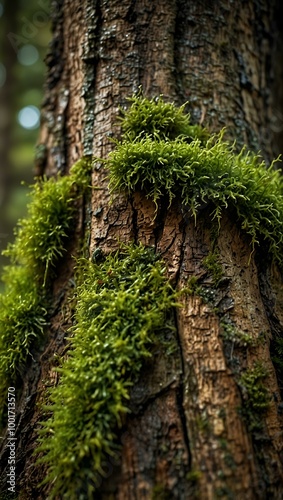 Moss growing on a tree trunk.