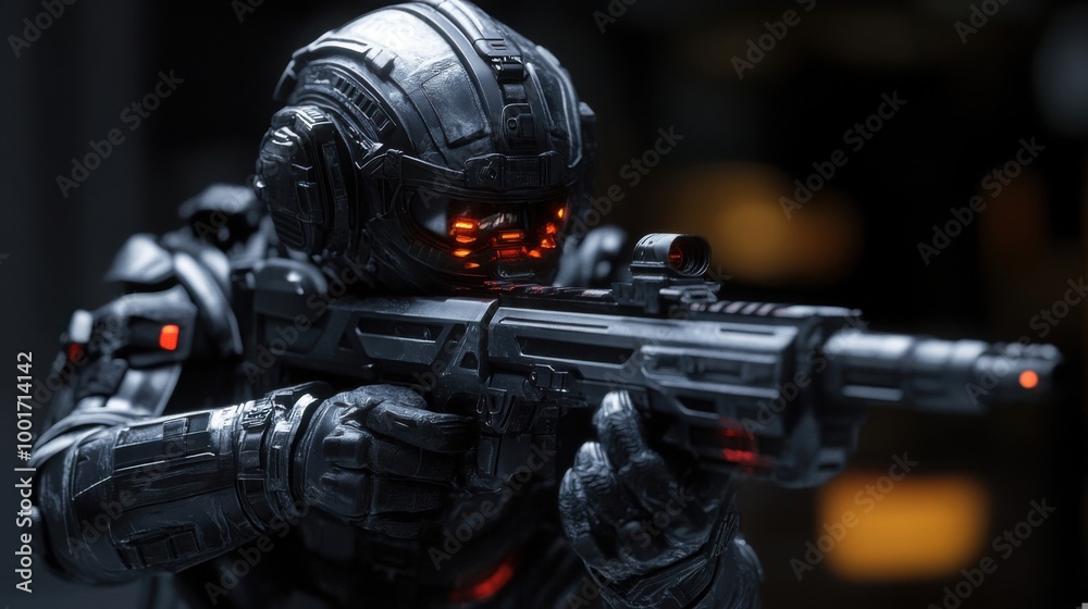 Futuristic Cybernetic Soldier in High-Tech Gear: A Dystopian Vision of Military Technology