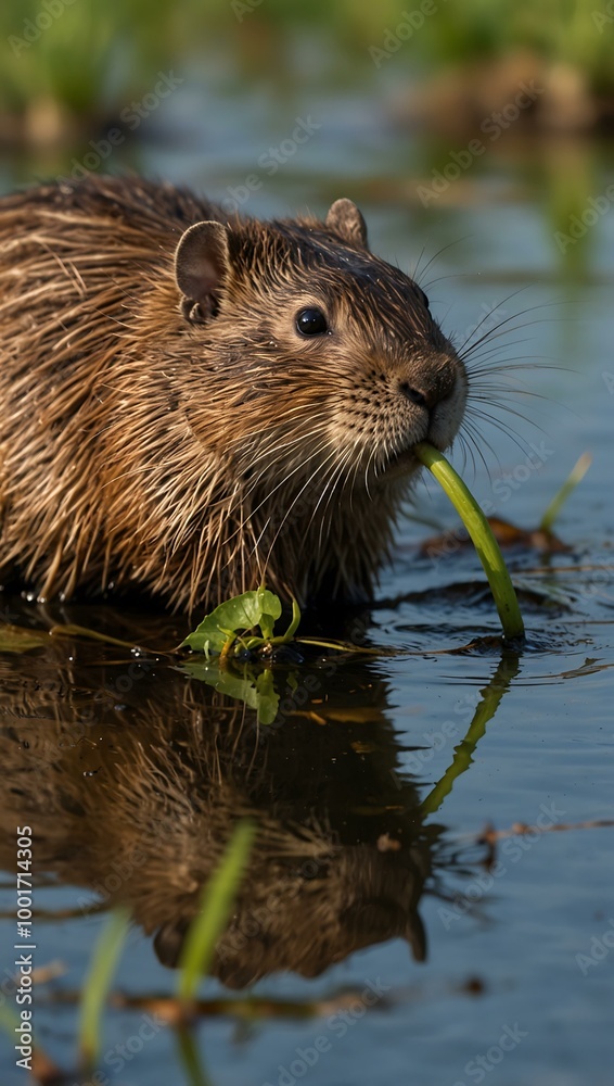 Muskrat foraging on vegetation. Muskrat foraging on vegetation.