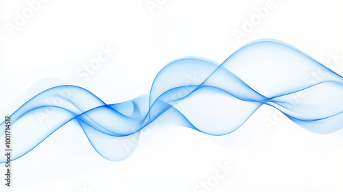 Dynamic sound wave isolated on white background. An abstract blue wave flows smoothly across a white background, creating a dynamic sound wave effect.
