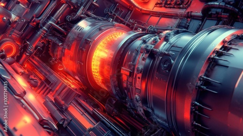 Futuristic High-Tech Engine Innerworkings with Dynamic Lighting Effects photo