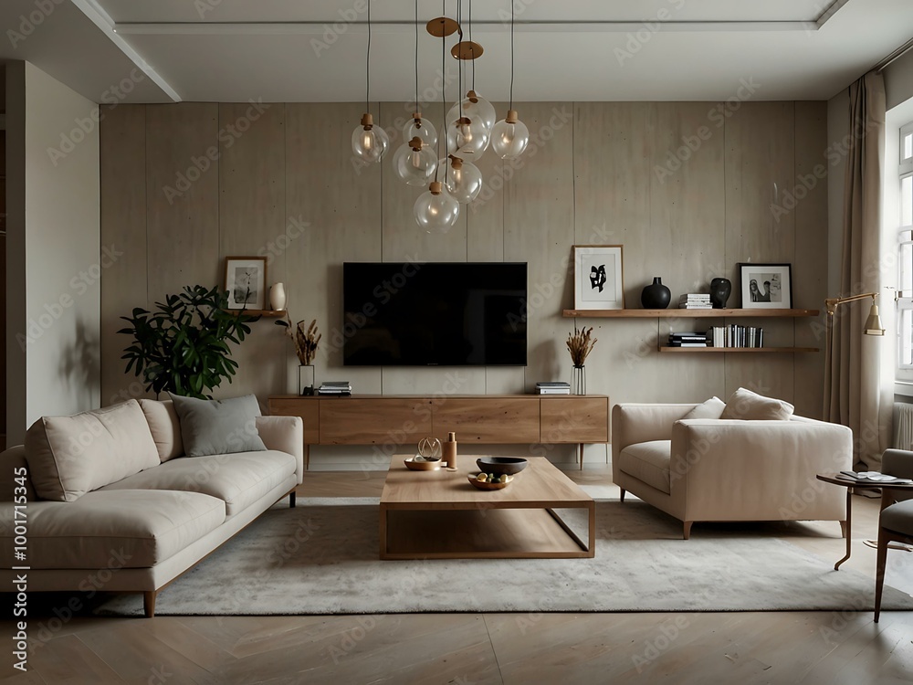 Neutral-toned modern apartment decor in a renovated building.