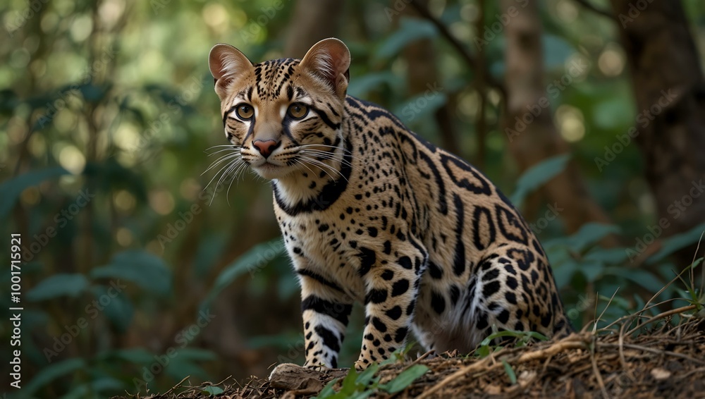 Ocelot, Leopardus pardalis, in its habitat. Ocelot, Leopardus pardalis, in its habitat.
