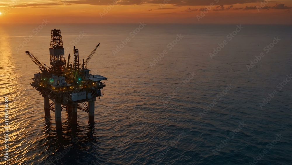 Offshore petroleum drilling rig at sunset. Offshore petroleum drilling rig at sunset.