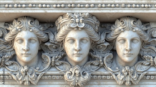 Intricate Architectural Relief Featuring Elegant Sculptural Faces in Classical Design