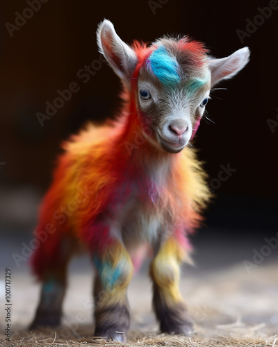 Adorn your wall with a multicolor goat watercolor featuring a captivating Colorful Wildlife