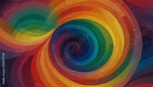 Overlapping circles with swirling rainbow colors.