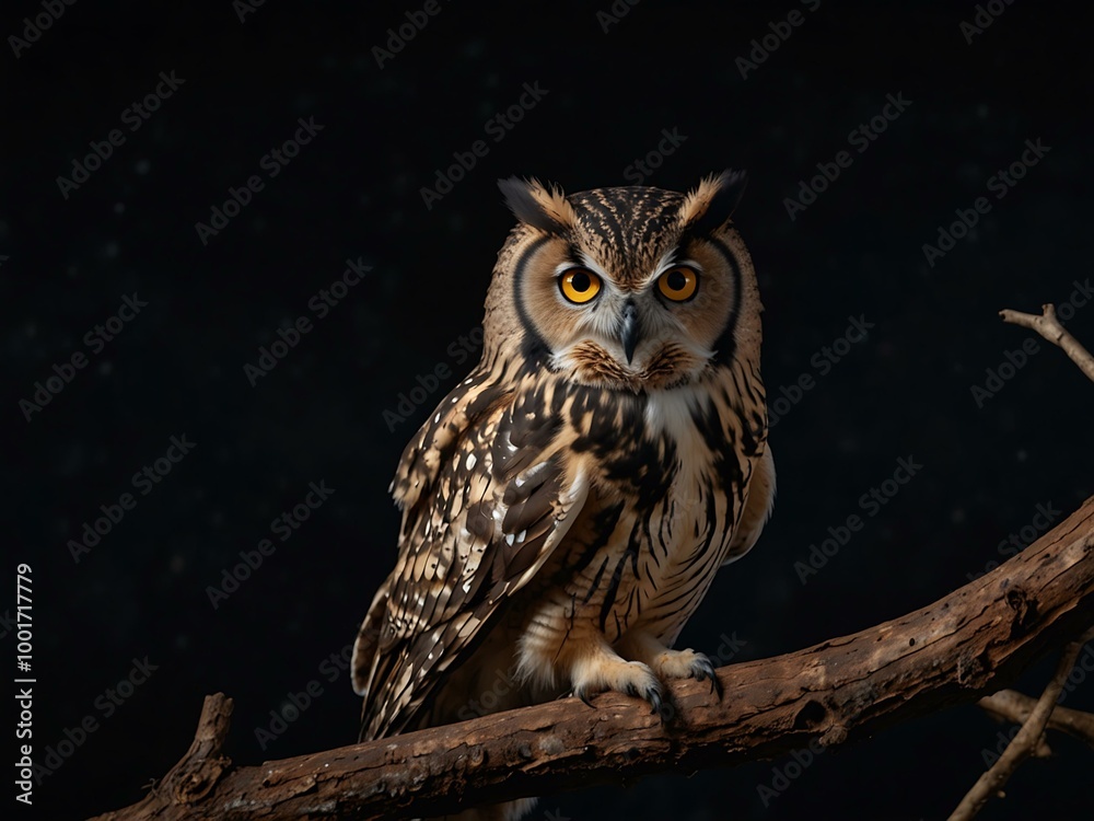 Owl perched in the night. Owl perched in the night.