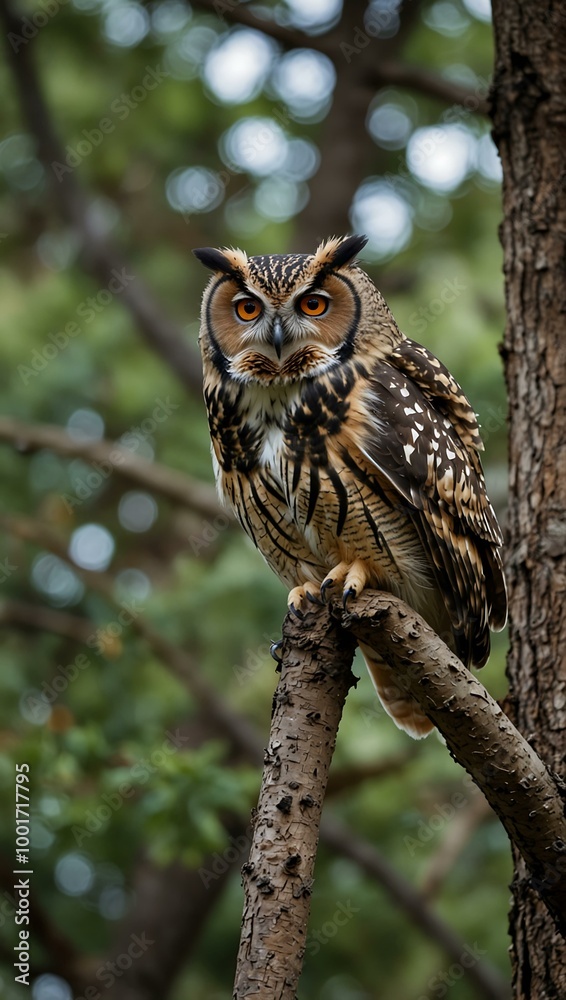 Owl perched in the trees. Owl perched in the trees.