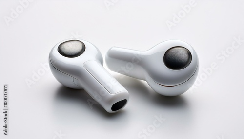  Wireless earbuds with minimalistic design against a plain white background