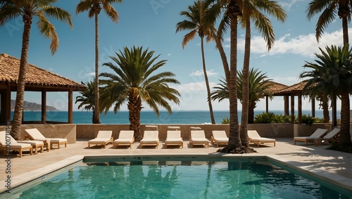 Palm Trees and Poolside Representing Vacation Bliss.