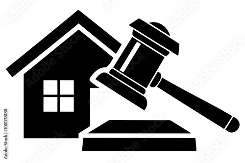 Real Estate Auction Icon Vector Gavel and House Symbol Illustration photo