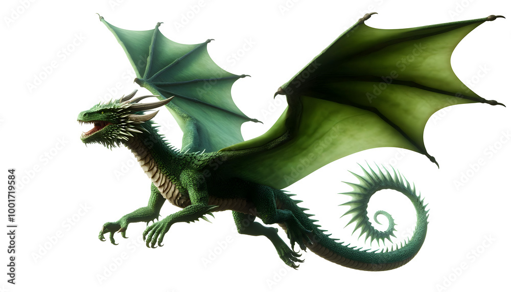 Fototapeta premium A Green Dragon isolated on a white background.