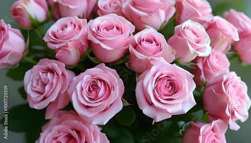 delicate bouquet of blooming pink roses in soft natural light