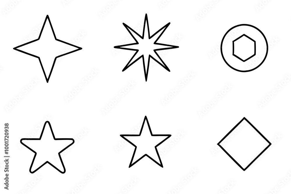 Stars line art icon. Vector four-pointed star for logo, social media stories Stars line art icon. Vector four-pointed star for logo, social media stories