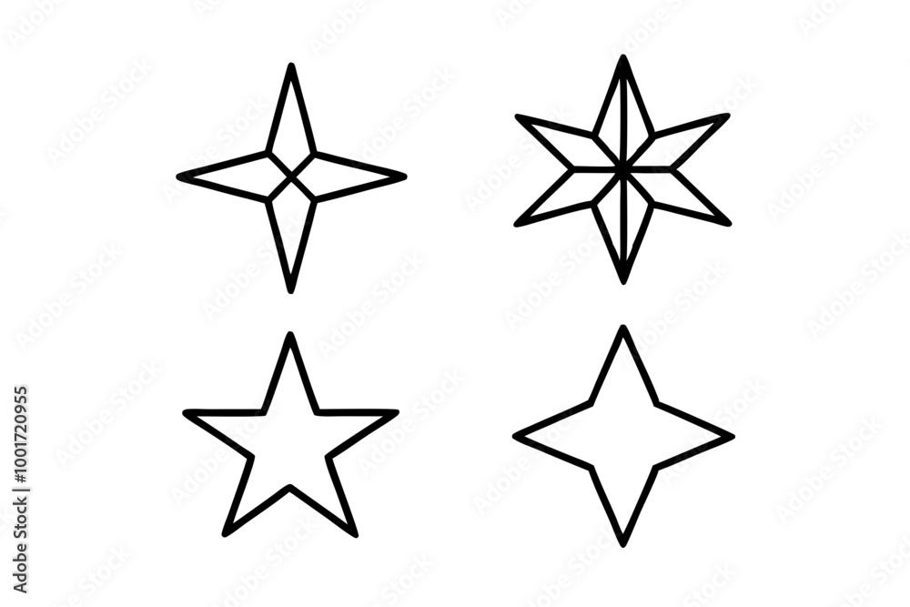 Stars line art icon. Vector four-pointed star for logo, social media stories Stars line art icon. Vector four-pointed star for logo, social media stories