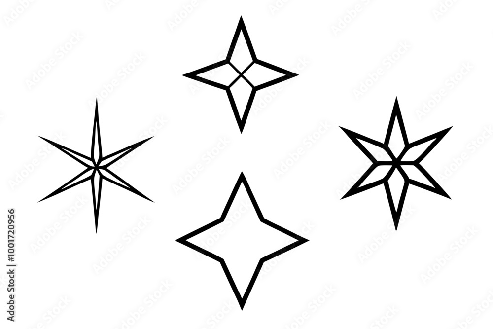 Stars line art icon. Vector four-pointed star for logo, social media stories Stars line art icon. Vector four-pointed star for logo, social media stories