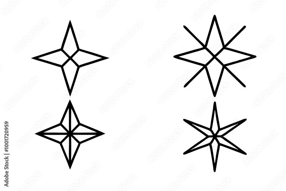 Stars line art icon. Vector four-pointed star for logo, social media stories Stars line art icon. Vector four-pointed star for logo, social media stories