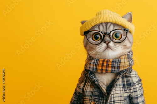 Creative animal concept of cat, copy text space, artwork	
