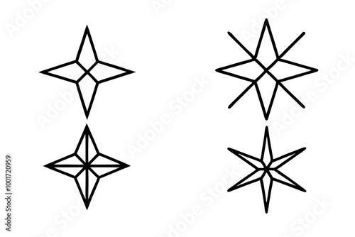 Stars line art icon. Vector four-pointed star for logo, social media stories