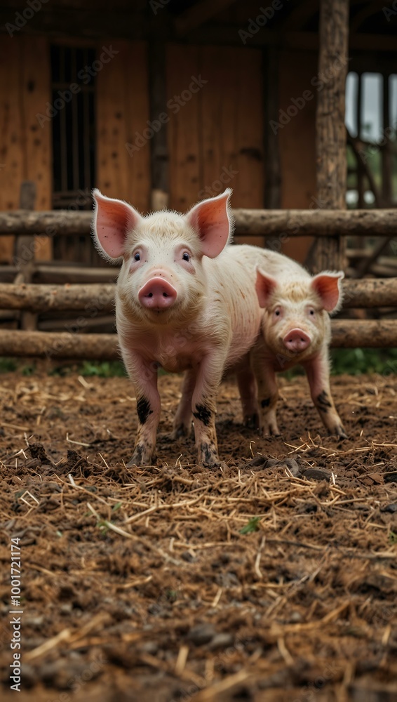 Pigs on a farm, showcasing a humorous scene. Pigs on a farm, showcasing a humorous scene.