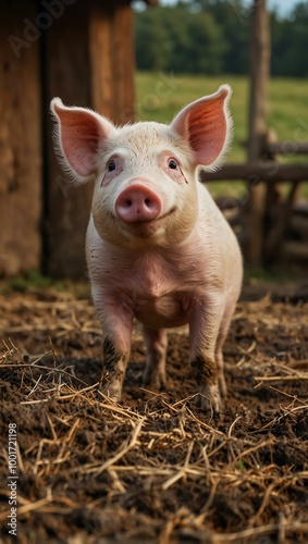 Pigs on a farm, showcasing a humorous scene.