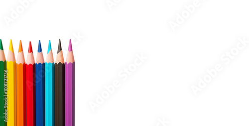 Colorful Pencils on a Transparent Background. Art, Creativity, Design, and Education Banner with Copy Space.