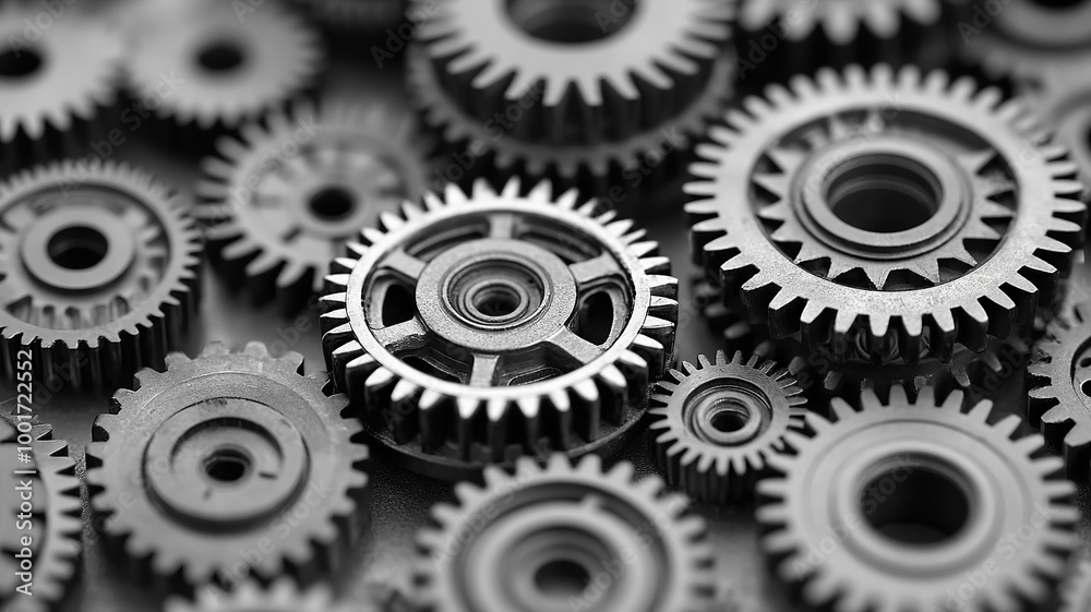 Closeup of metal gears and cogs in machinery Closeup of metal gears and cogs in machinery