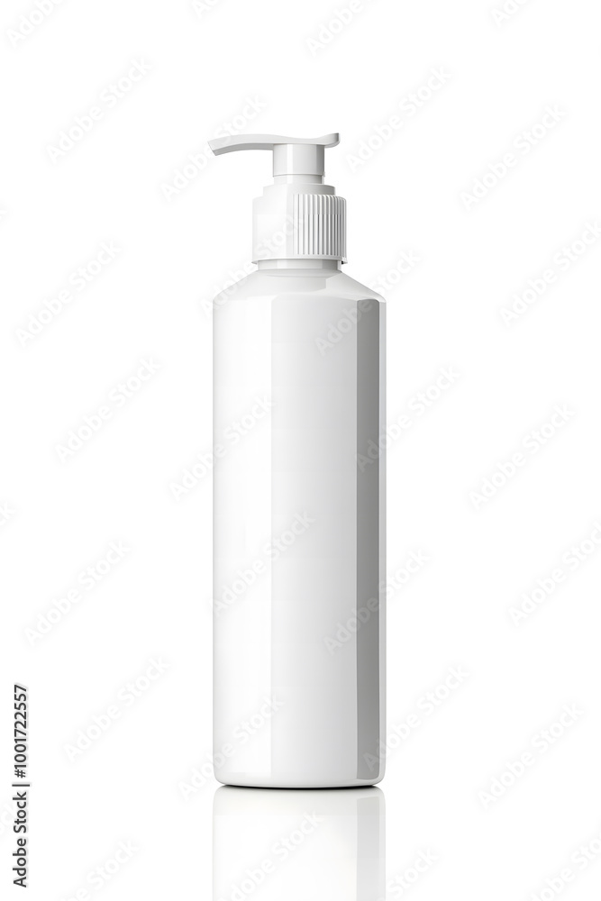  Minimalist White Pump Bottle on Neutral Background - Skincare or Beauty Product Mockup