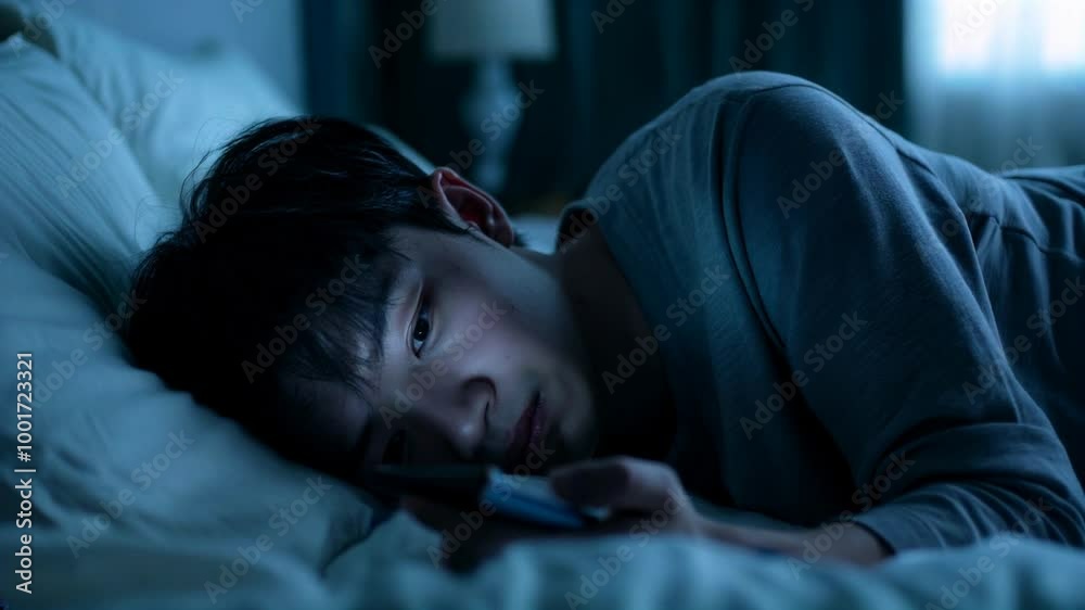 Young man struggling to fall asleep in bed Young man struggling to fall asleep in bed