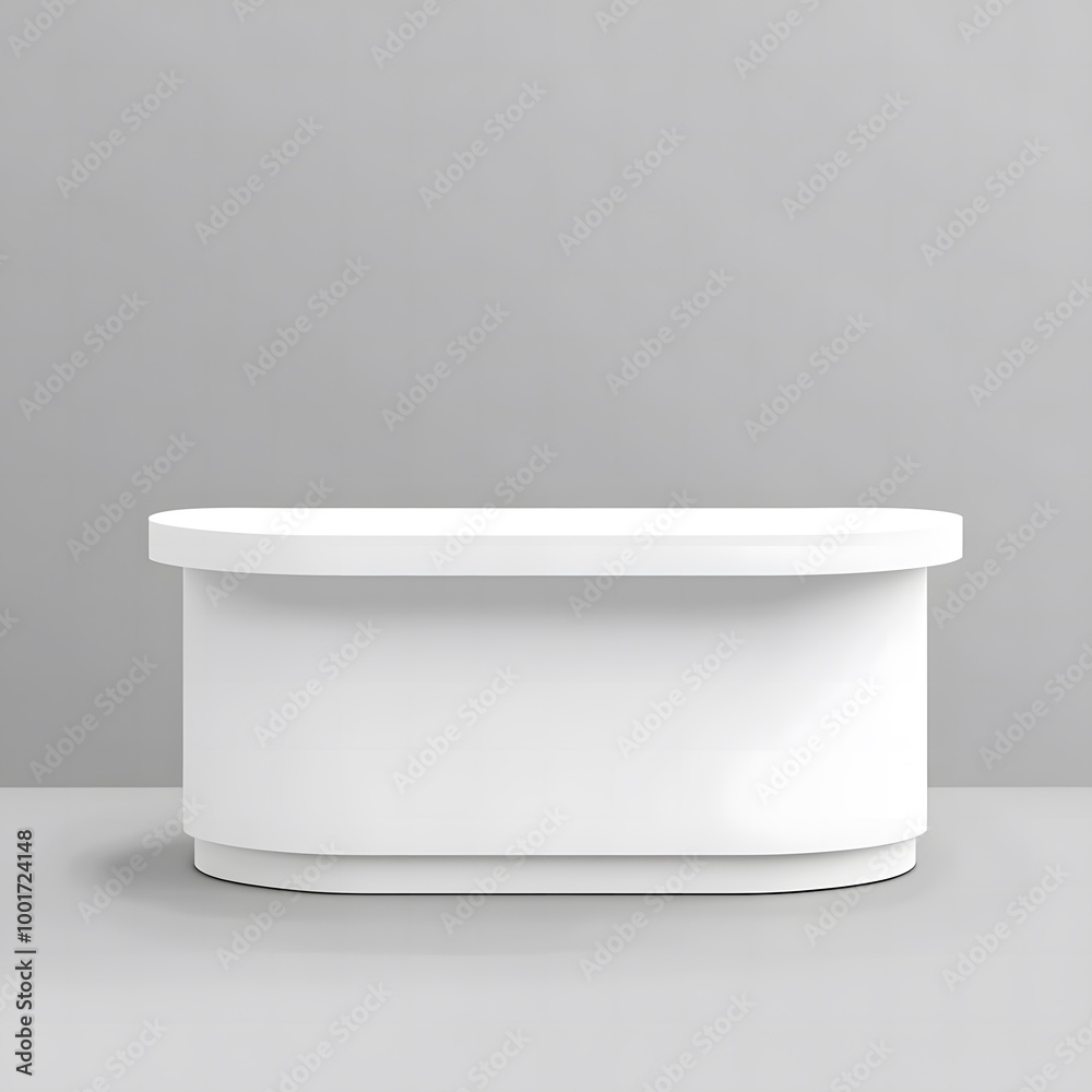 Minimalist White Exhibition Counter in Studio Setup - Trade Show or Product Display Minimalist White Exhibition Counter in Studio Setup - Trade Show or Product Display